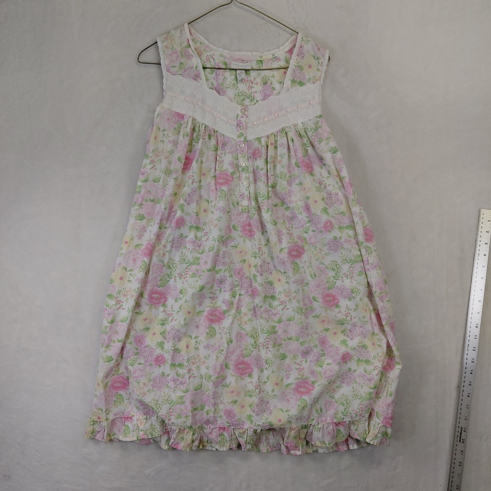 Charter Club Intimates Floral Cotton Nightgown Pink Lace Ruffle Small Sleeveless